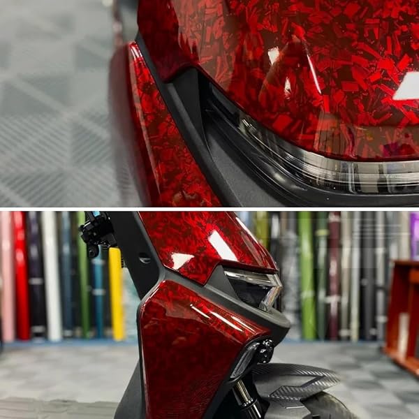 NewL Forged Carbon Fiber Red Vinyl Wrap Sticker Free Bubble Air Release DIY Decal Car Auto Vehicle Morotcycle Self Adhesive (Red-Silver, 50cm x 100cm) - 5
