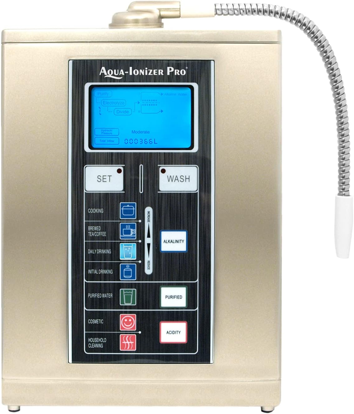 Gold Alkaline Water Ionizer with LED Indicator and Filtration System