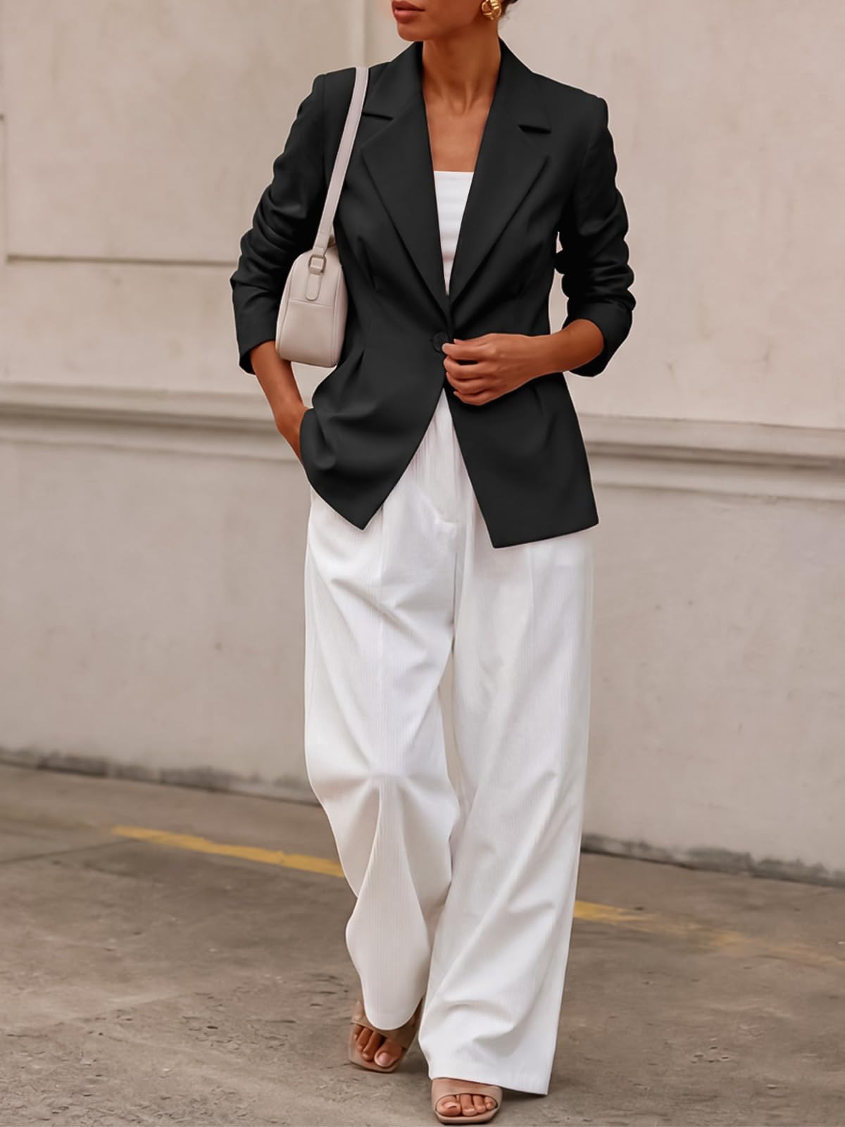 Cicy Bell Blazer für Damen, Business-Blazer, vorne offen, plissiert, Anzugjacken