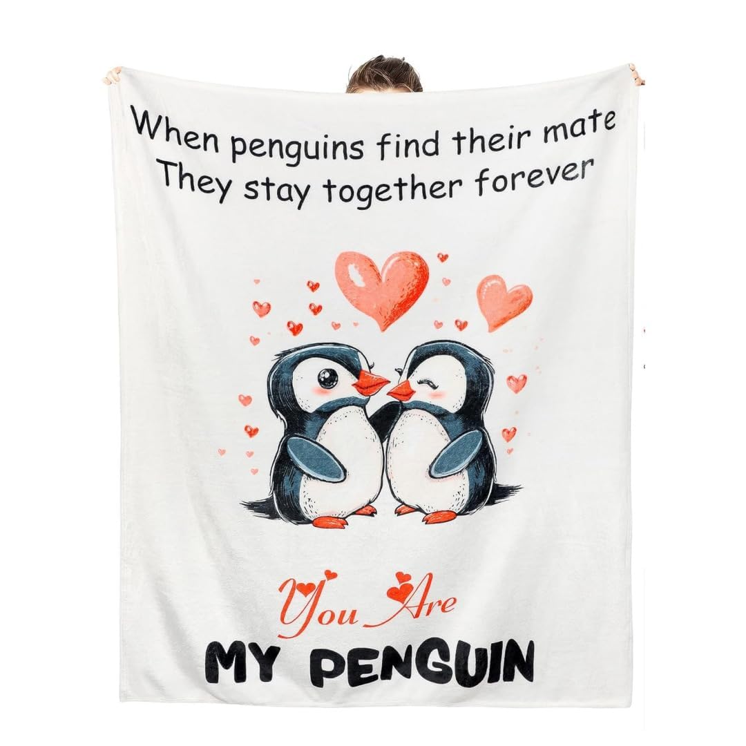 YUPDFGB Blanket Gifts for Girlfriend Boyfriend, Soft Penguin Blanket, Anniversary Wedding Gifts, I Love You Presents, Romantic Birthday Surprise for Wife, Husband, Couple 100 * 130 CM