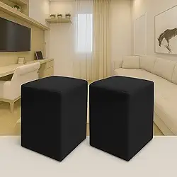 Kit 2 Puffs Puff Sala de Estar Quadrados em Veludo 30×30×45cm Banqueta Multiuso Macio(Preto)