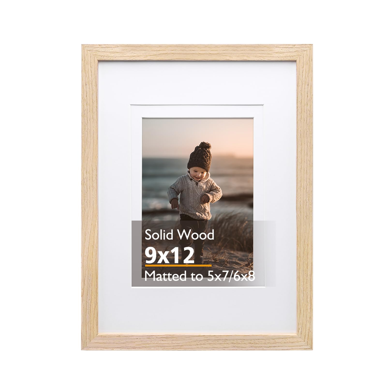 Wフォトフレーム Amazon.com - KINLINK 9x12 Picture Frame, Natural Solid Wood Frame