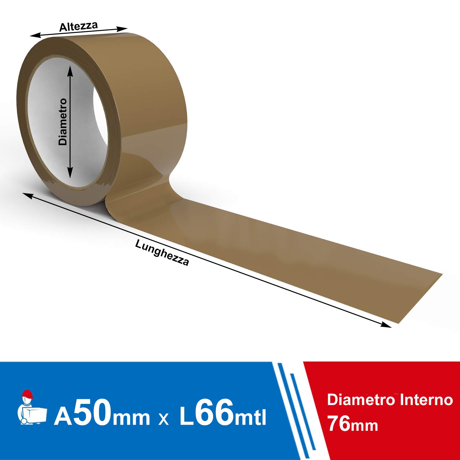 IMBALLAGGI 2000 - Nastro Adesivo Pacchi Marrone in Polipropilene 6Pz 5cm x 66mt x 76mm, Colorato Resistente, Nastro Imballaggio per Spedizioni Scatoloni e Trasloco