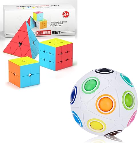 Miniatura 1 de Vdealen Paquete de rompecabezas de bola arcoíris de 20 agujeros y cubo mágico de pirámide de 2 x 2 x 3 x 3 pulgadas