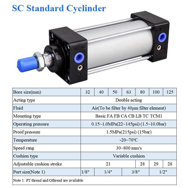 Cylindre pneumatique SC80 double effet 80mm piston haute résistance - 6