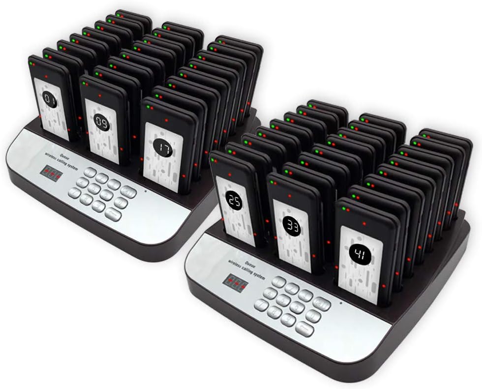 NOLAS Corum 48 Social Distancing Buzzer Restaurant Call Coaster Pagers/Guest Waiting Pager/Wireless Paging System with Charging Dock and Transmitter (Also Available in 16/32 Units) (48)