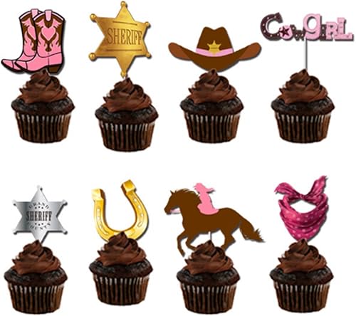 32 adornos de vaquero para cupcakes occidentales, decoración de pastel de vaquero, decoración de pastel occidental de vaquero del oeste, decoración
