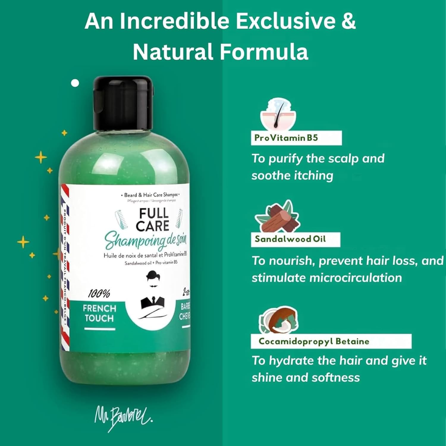 Shampoo & Beard Oil Hair Care Gift Set for Men | Nourishing 2-in-1 Shampoo Sandalwood & Beard Oil With Beard Hair Comb Grooming Gift Basket for Him Husband Dad Made in France