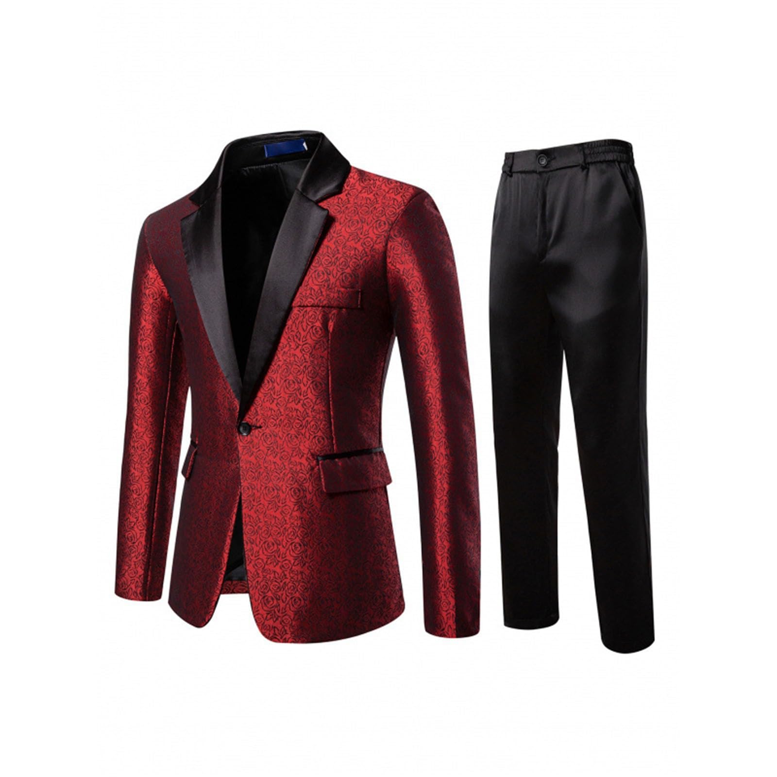 Generisch Tuta da uomo, 2 pezzi, abito da sera, festivo, motivo floreale in rilievo, giacca e pantaloni lunghi, discoteca, spettacolo, studio fotografico, lucido, per feste, carnevale, elegante set da