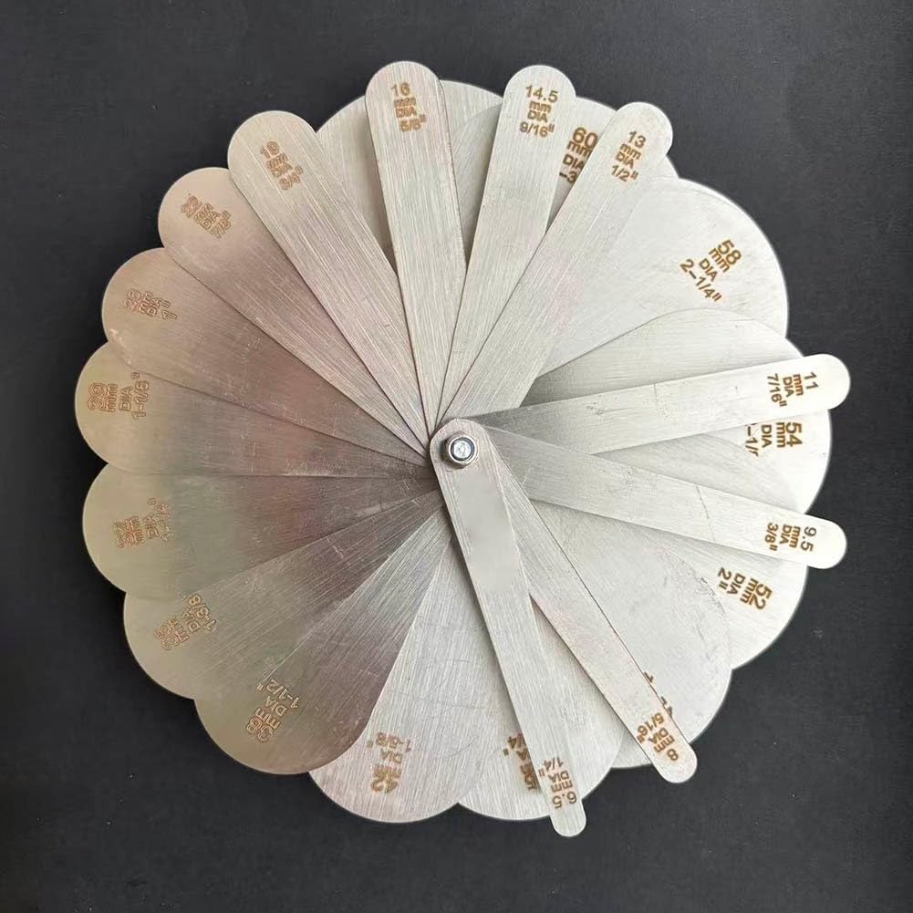 Seilrollen-Nutenlehre 6,5-54 mm & 1/4-2-1/2 Zoll, 22-teiliges Set aus Edelstahl, Messgerät für Rillenradius und Verschleißprüfung an Flaschenzügen(Metric system)