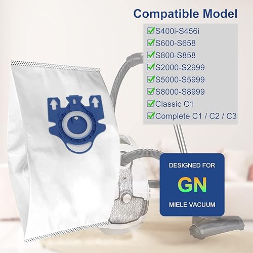 Miniatura 2 de Paquete de 6 bolsas de repuesto 3D Airclean GN para bolsas de aspiradora Miele GN, Classic C1, C1 completo, C2 completo, C3, S227, S240, S270, S400,