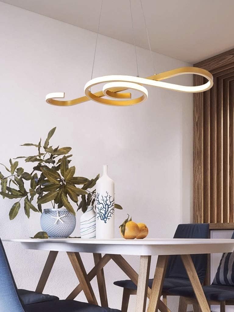 Pendant Lights Led Dining Hanging Lamp Dimmable with Remote Control Dining Room Modern Hanging Lamp Height Adjustable Musical Note Metal Acrylic Living Room Kitchen Chandelier (Golden,100CM)