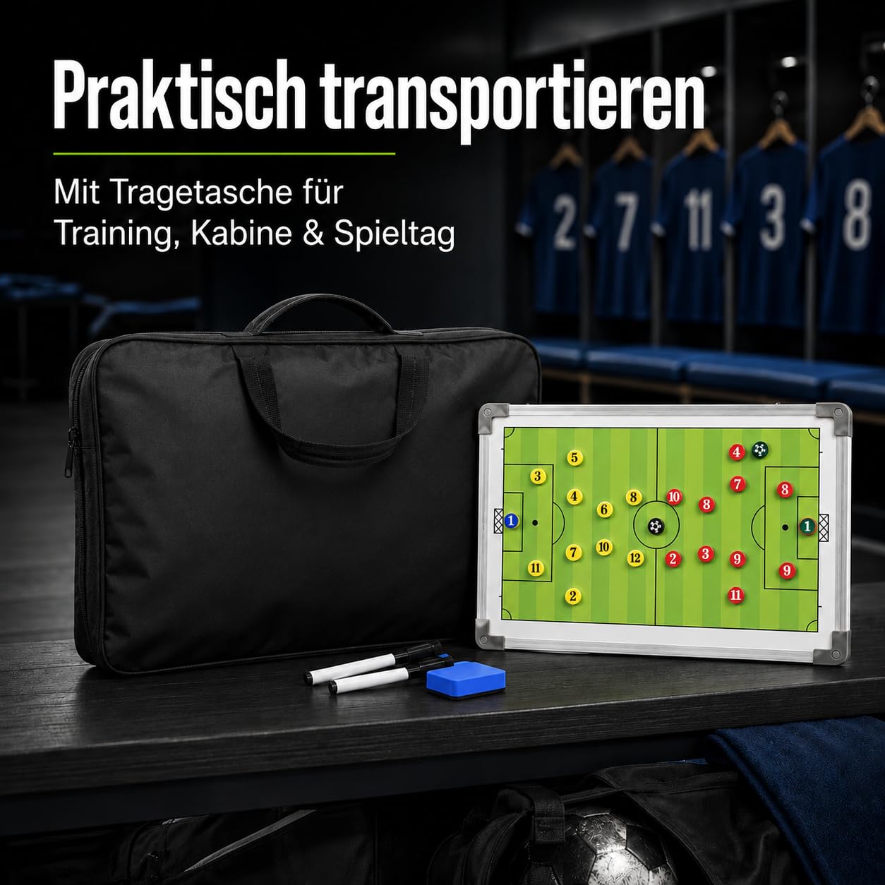 Profi Taktiktafel mit Tragetasche und Trillerpfeife - Verbessern Sie Ihre Spieler - Zusätzlich mit Zonenfeld für perfektes Stellungsspiel