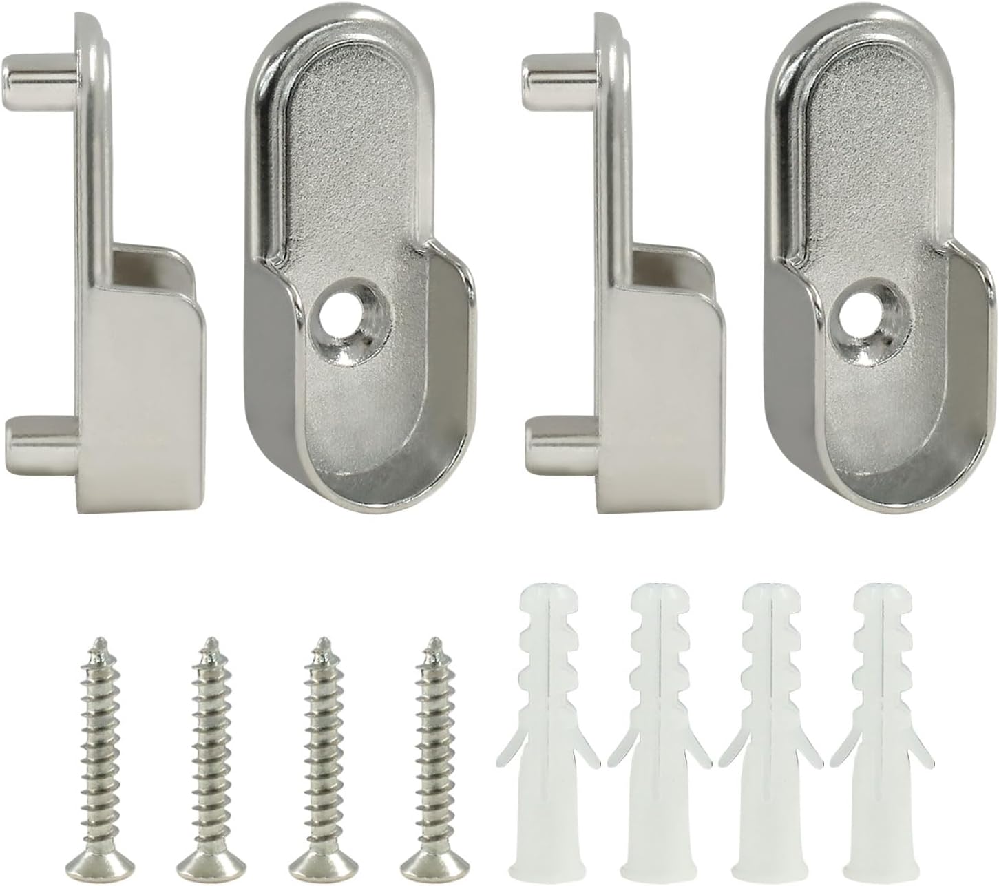 4Pcs Oval Closet Rod End Supports 45 x 15mm Heavy-Duty Closet Pole Socket, Zinc Alloy Rod Holders for Wardrobe (Single Hole,With Pins)