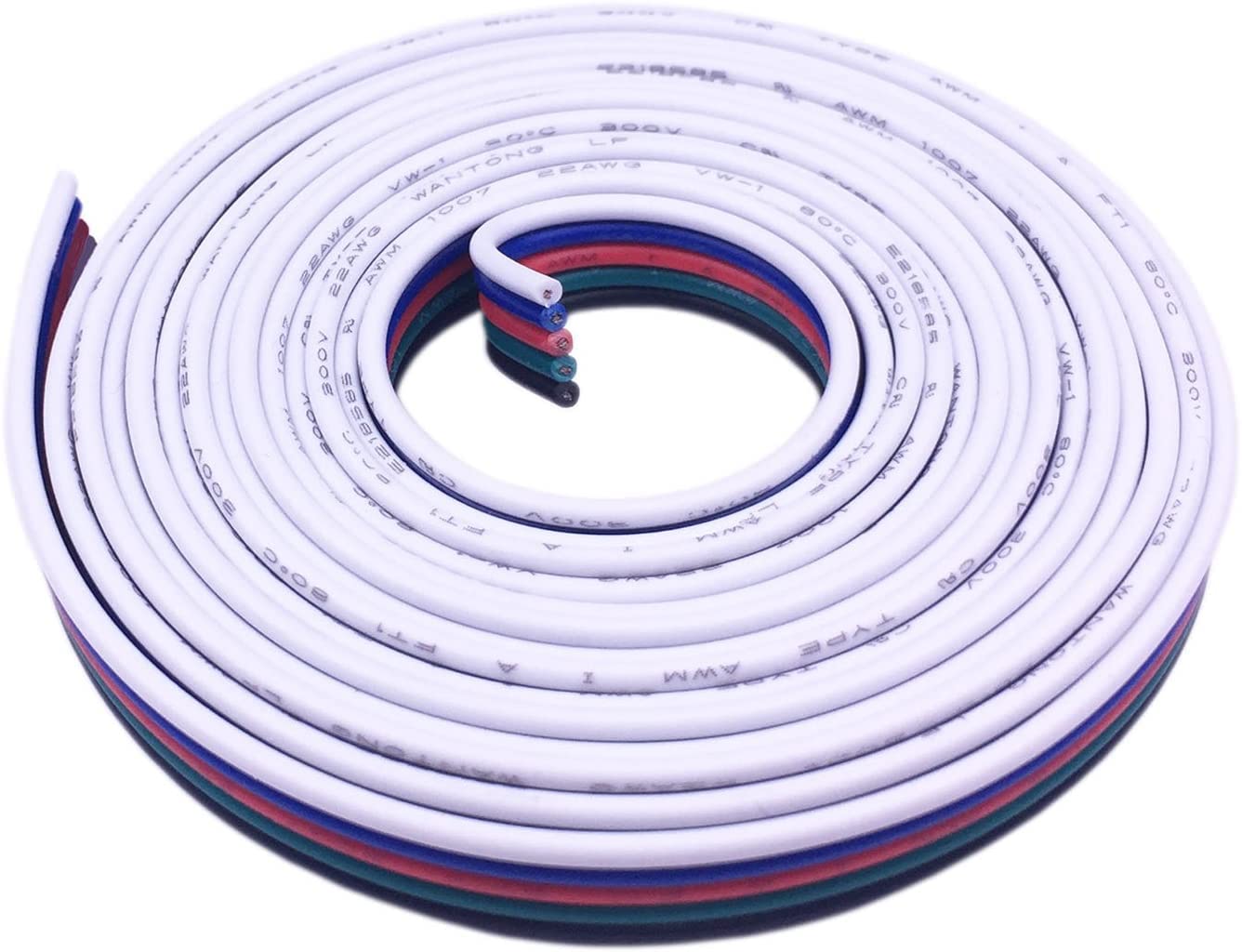 Cable De Extensión Plano RGBW De 10m, 5 Núcleos (Rojo, Verde, Azul, Blanco, Negro) Para Tiras LED