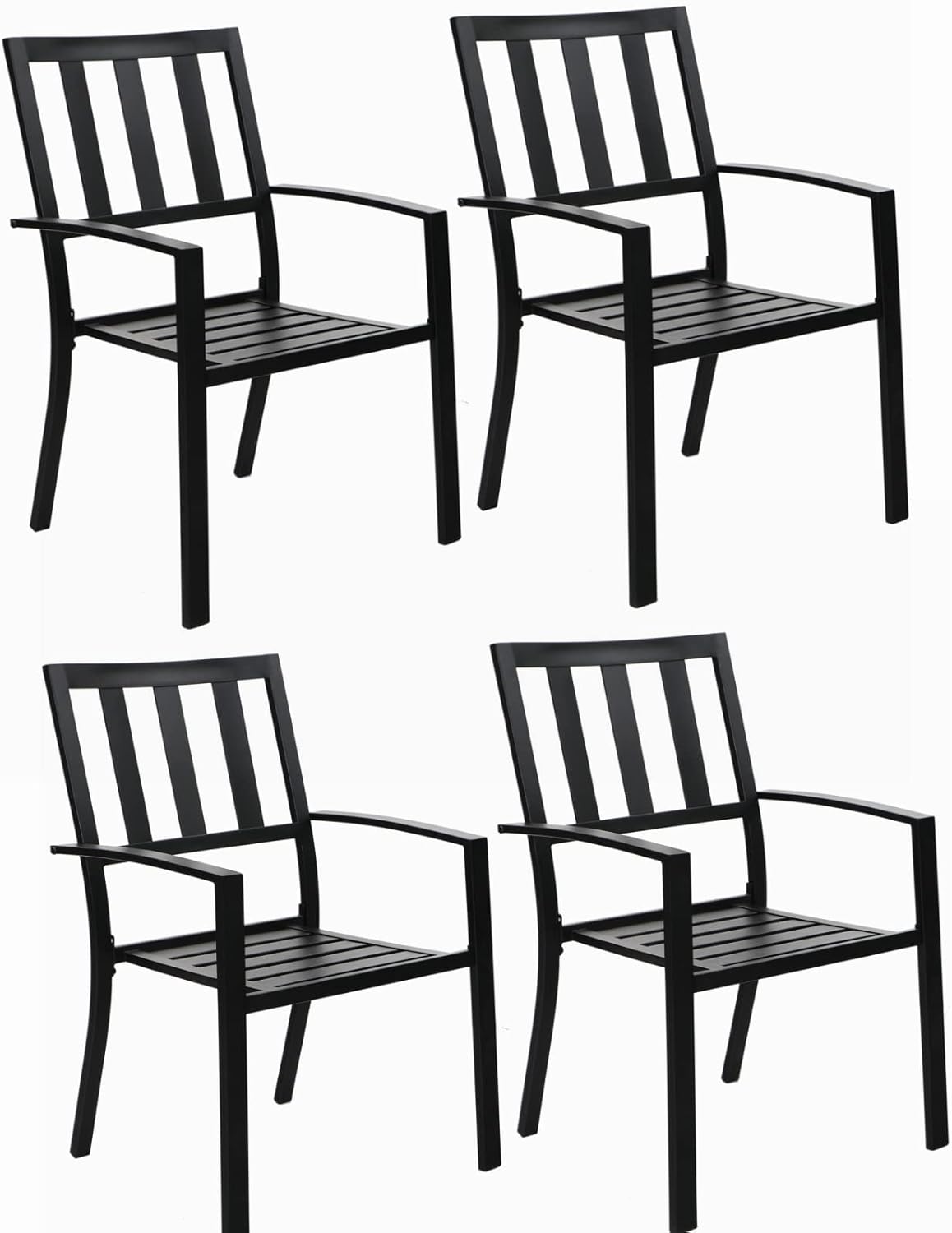 MFSTUDIO 4 Piece Black Metal Outdoor Furniture Patio Steel