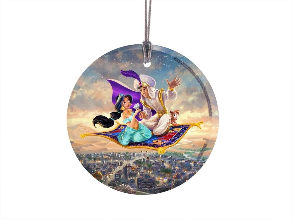 Disney – Aladdin – Princess Jasmine – Flying Carpet Ride - Thomas Kinkade – 3.5” Starfire Prints Hanging Glass Print Accessory - Ideal for Gifting and Collecting Ltd.