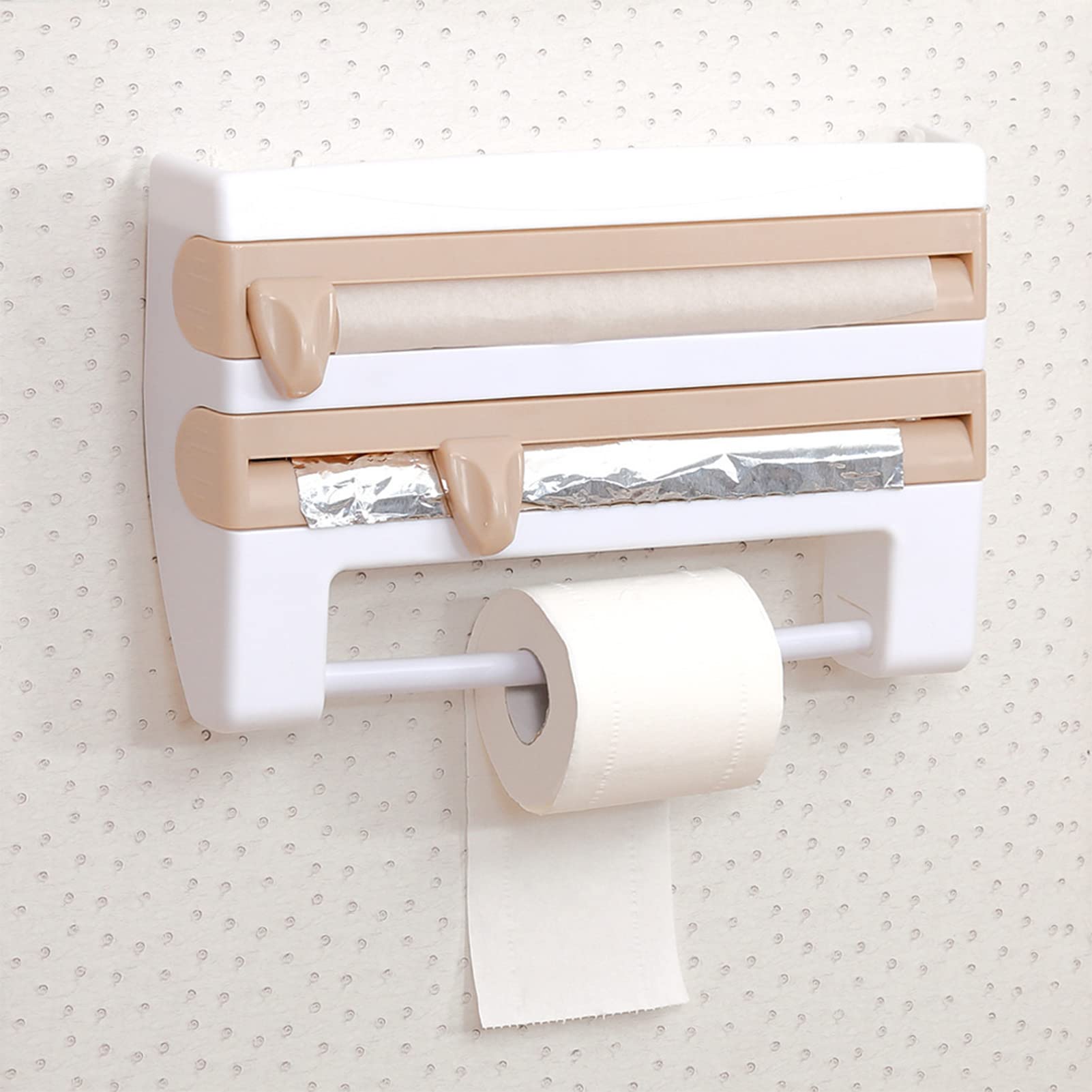 SYFUNLV Estantería de almacenamiento de film transparente, montaje en pared, sin agujeros, fácil montaje, 39 x 24 cm, para papel de aluminio y rollo de cocina, soporte para rollos de cocina extraíble