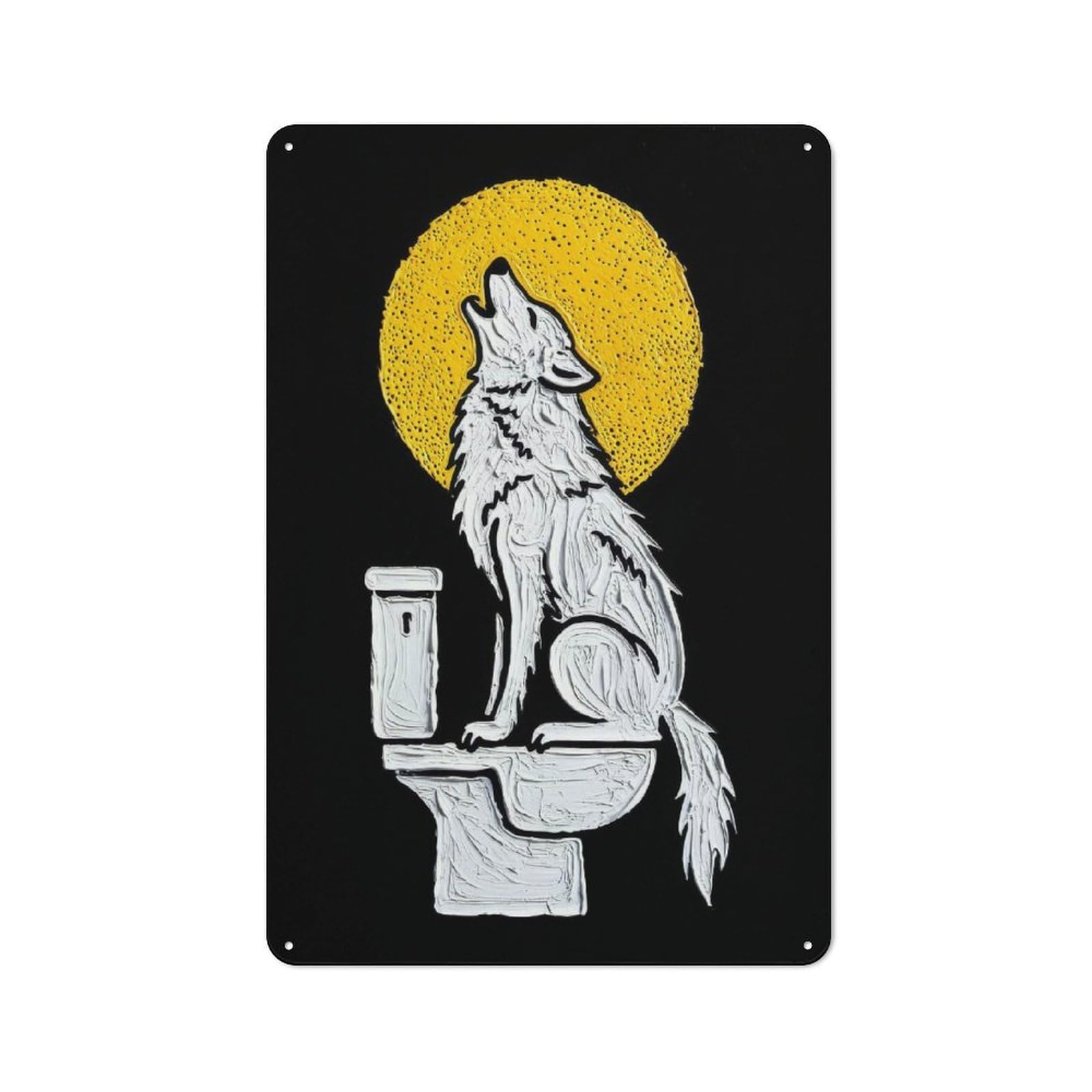 Junmoney Style Industrial Metal Sign With Wolf Howling On Toilet Seat Art Design 30X20cm, Modern Retro Loft Wall Plaque For Workspace, Cafe, Hallway Or Garage