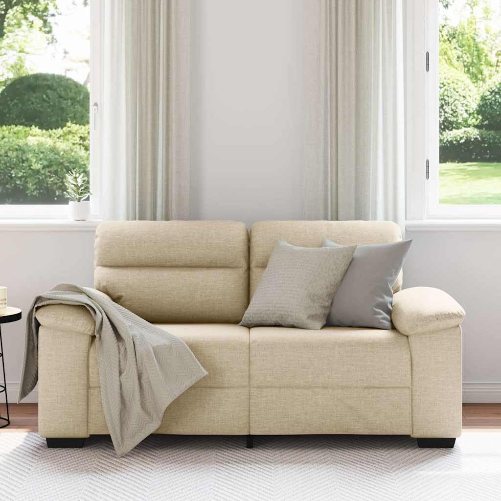 Sofa 2-osobowa, kremowa, 160 x 81 x 84 cm, materiał do salonu, lounge, ławka do siedzenia z podłokietnikami i oparciem, do pokoju gościnnego, biura i salonu