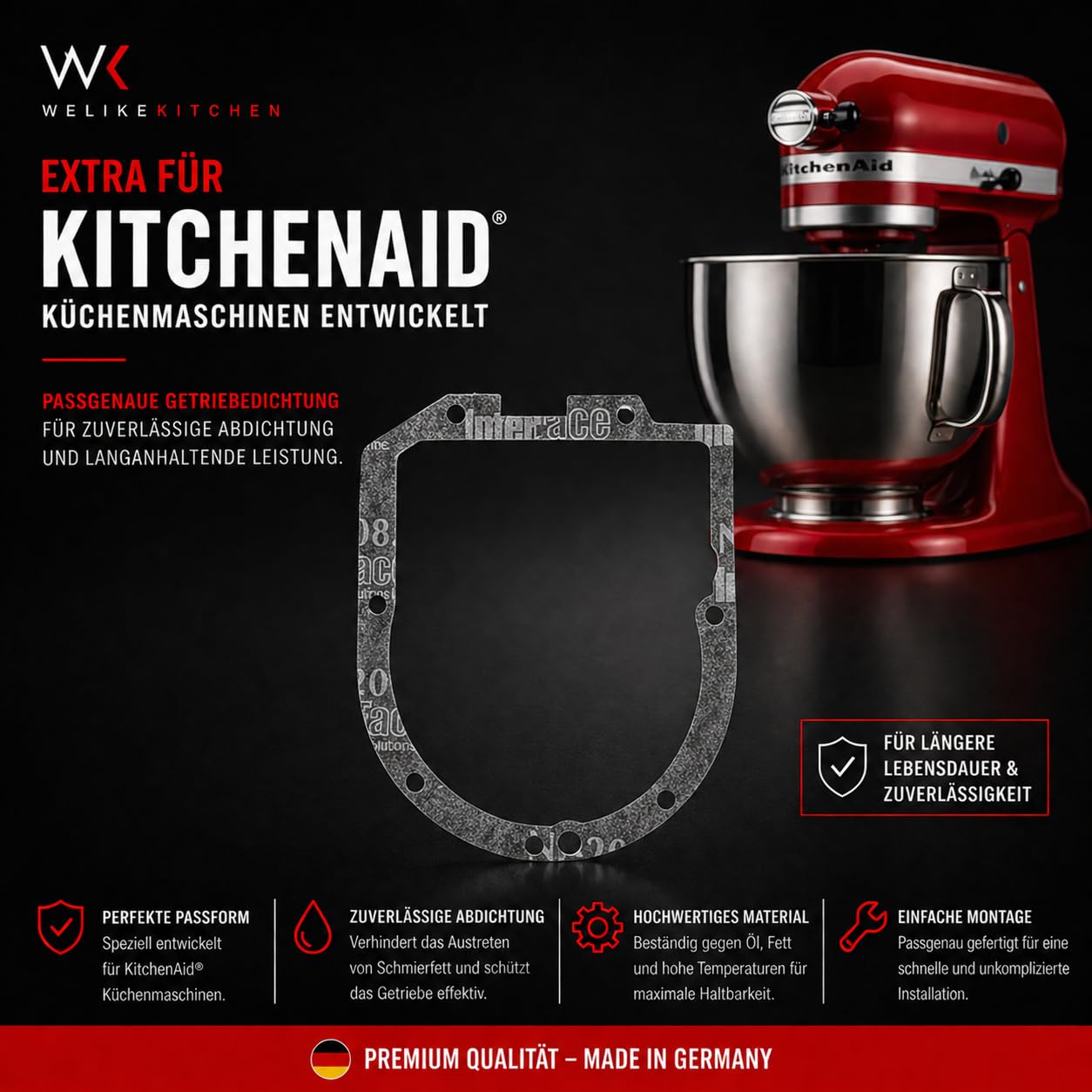Welikekitchen Zestaw konserwacyjny kompatybilny z robotami kuchennymi KitchenAid – koło zębate, uszczelka, smar przekładniowy i szczotki węglowe (2 sztuki) – zestaw naprawczy do Artisan, Classic
