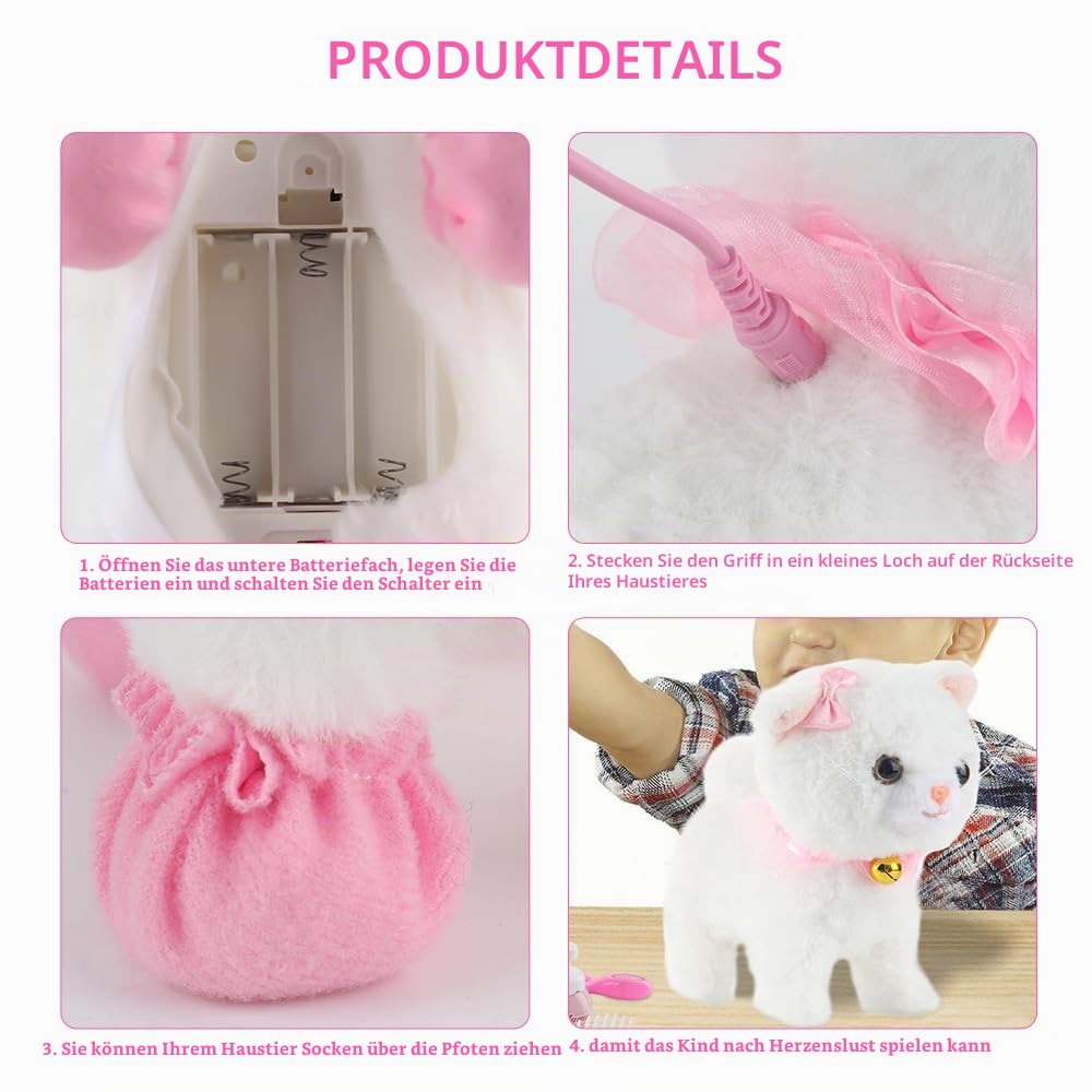 Interaktives Plüschtier, Elektronische Haustiere, Katze Elektrisch Spielzeug für Kinder, Katze Kuscheltier, für Kinder Mit Gehen, Bellen, Schwanzwedeln, für Kinder Mädchen Junge Geschenk