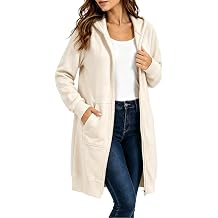Womens Long Zip Up Hoodie Jacket Open Front Hoodie Sweatshirt with Pockets