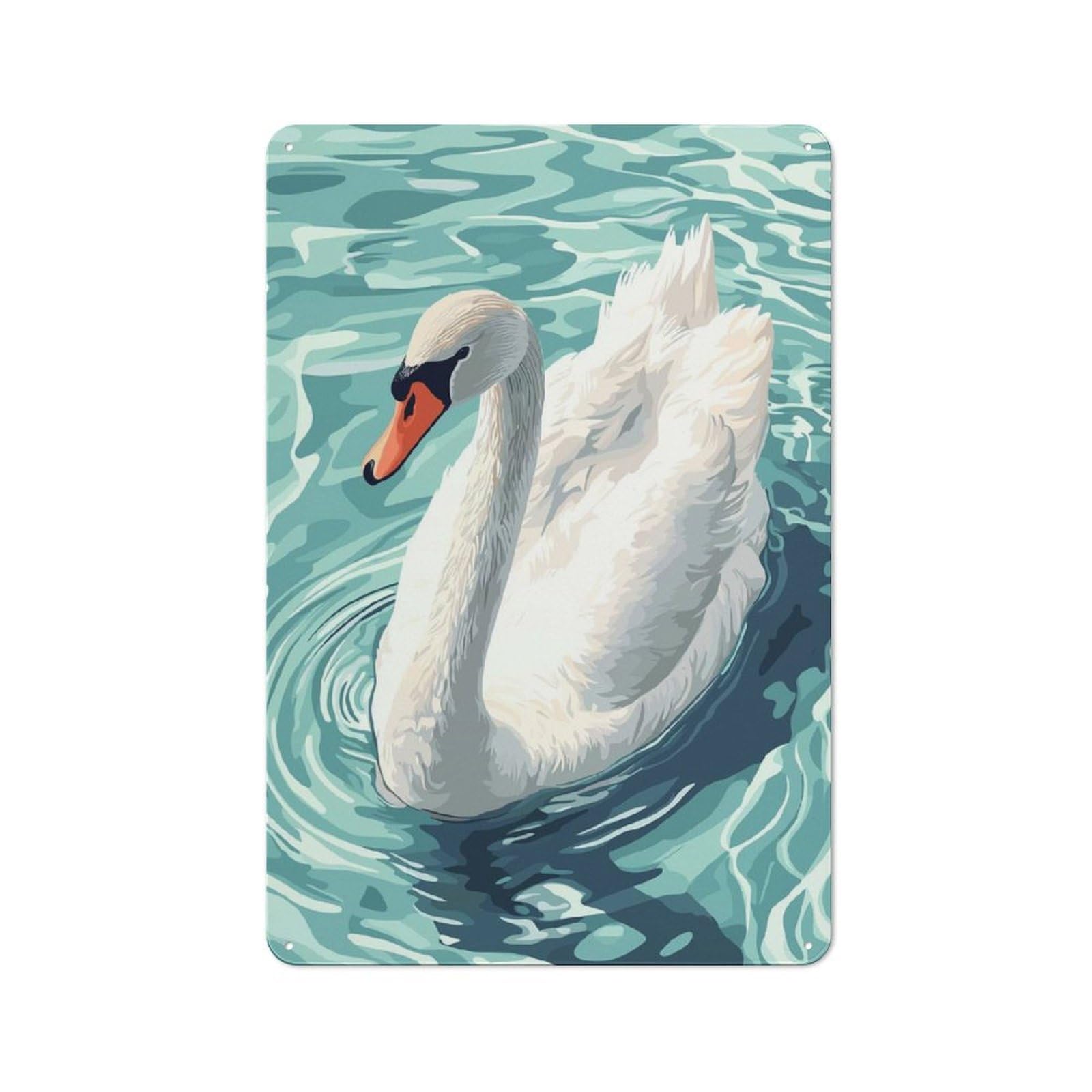 Junmoney Style-18 Metal Wall Plaque With Elegant Swan In Teal Water Design 30X20cm, Simple Retro Studio Wall Plaque For Hobby Room, Office, Lounge Or Living Room