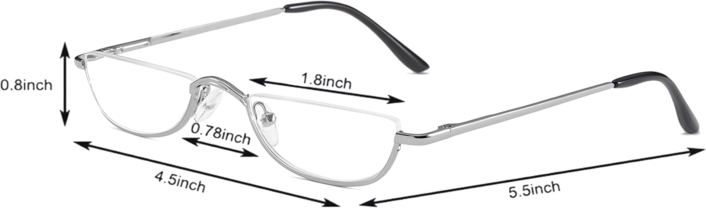 Half Frame Reading Glasses - Half Moon Readers with Spring Hinge for Women Men
