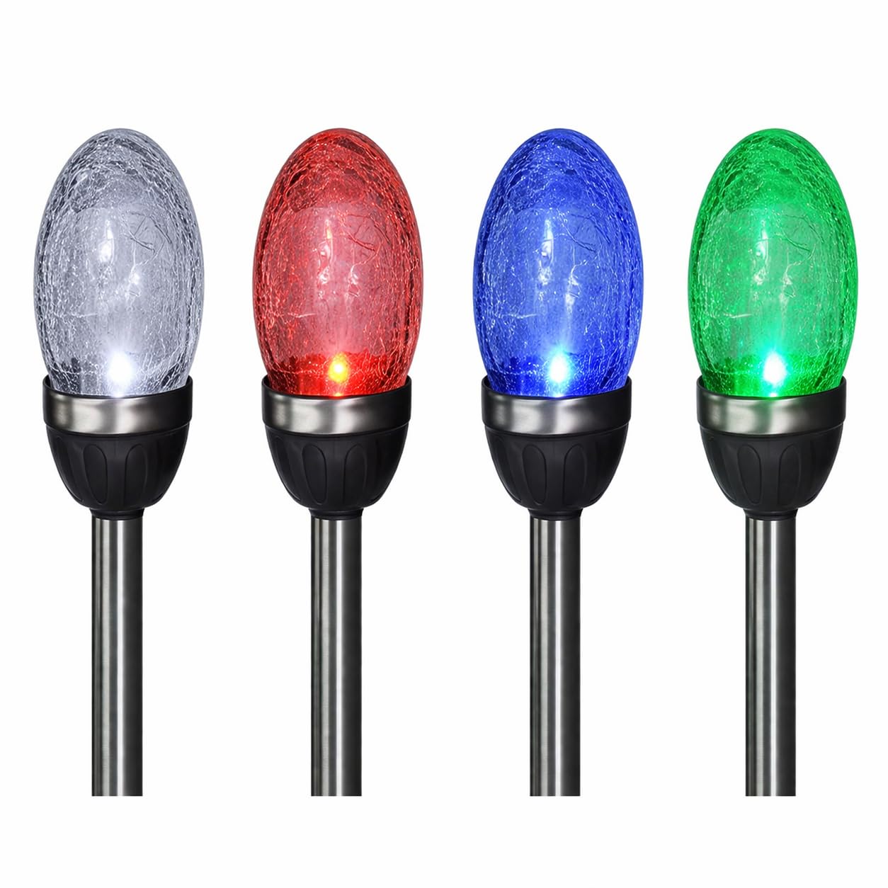 BURAKH 3 Pack Solar Crackle Glass Path Lights Outdoor, LED Garden Stake Lights with RGB Colour Changing & White Light, Waterproof Solar Powered Landscape Lights for Pathway Lawn Patio (Pack of 3)