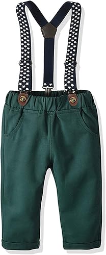 Miniatura 4 de Traje de vestir para niños pequeños, conjuntos de ropa para bebés, camisas con corbatín, tirantes, pantalones, 4 piezas, trajes de caballero, trajes