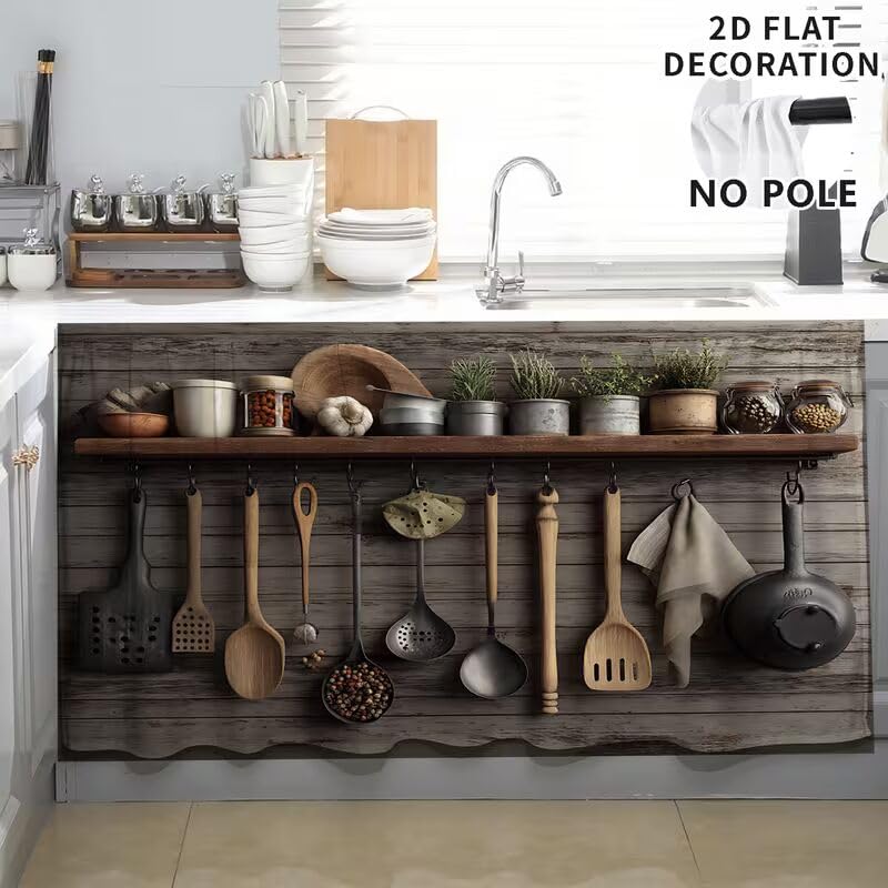 Image of DARSHANAM WORLD Modern Printed Kitchen Sink Curtain | Kitchen Under Sink Curtain | Decorative Cabinet Cover | Washable & Dustproof (2, Spatula)