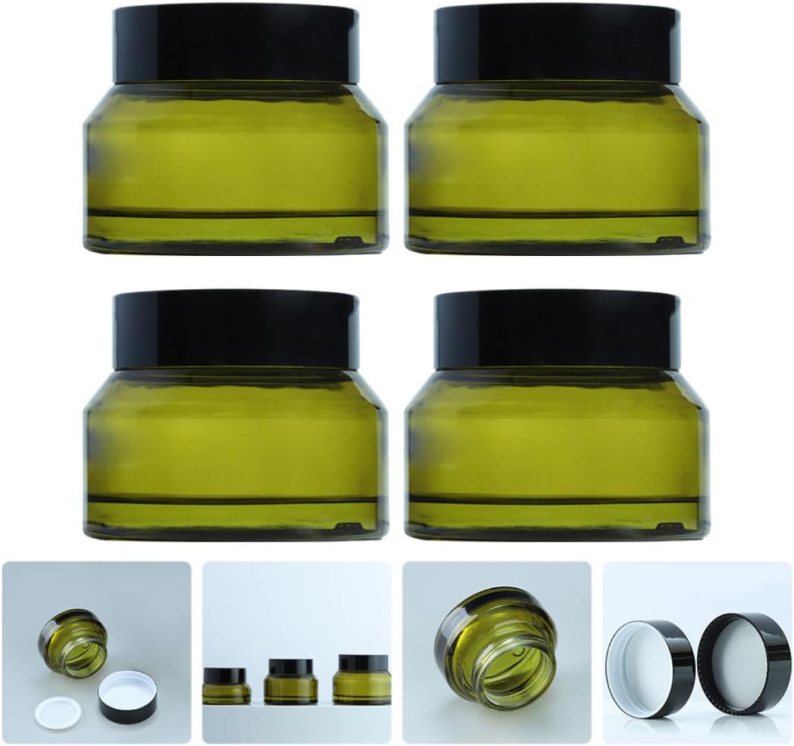 Tofficu 4pcs Refillable Glass Face Cream Containers Lightweight and Easy to Clean Cosmetic Jars for Outdoor Performance and Party Use, 15g 30g 50g Capacity Multipurpose Sub Containers