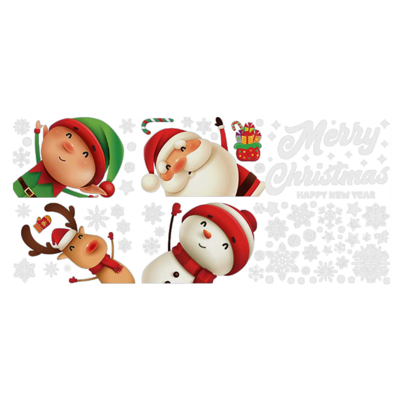 Kalttoy Christmas Window Sticker Clings with Snowflake Santa Reindeer Winter Decal for Glass Christmas Party Decors Decorations