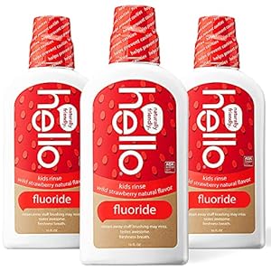 Hello Kids Wild Strawberry Natural Flavor Anticavity Fluoride Rinse – Vegan, Alcohol Free, and SLS Free Mouthwash for Children Age 2 and Up – 16 Ounce (Pack of 3)