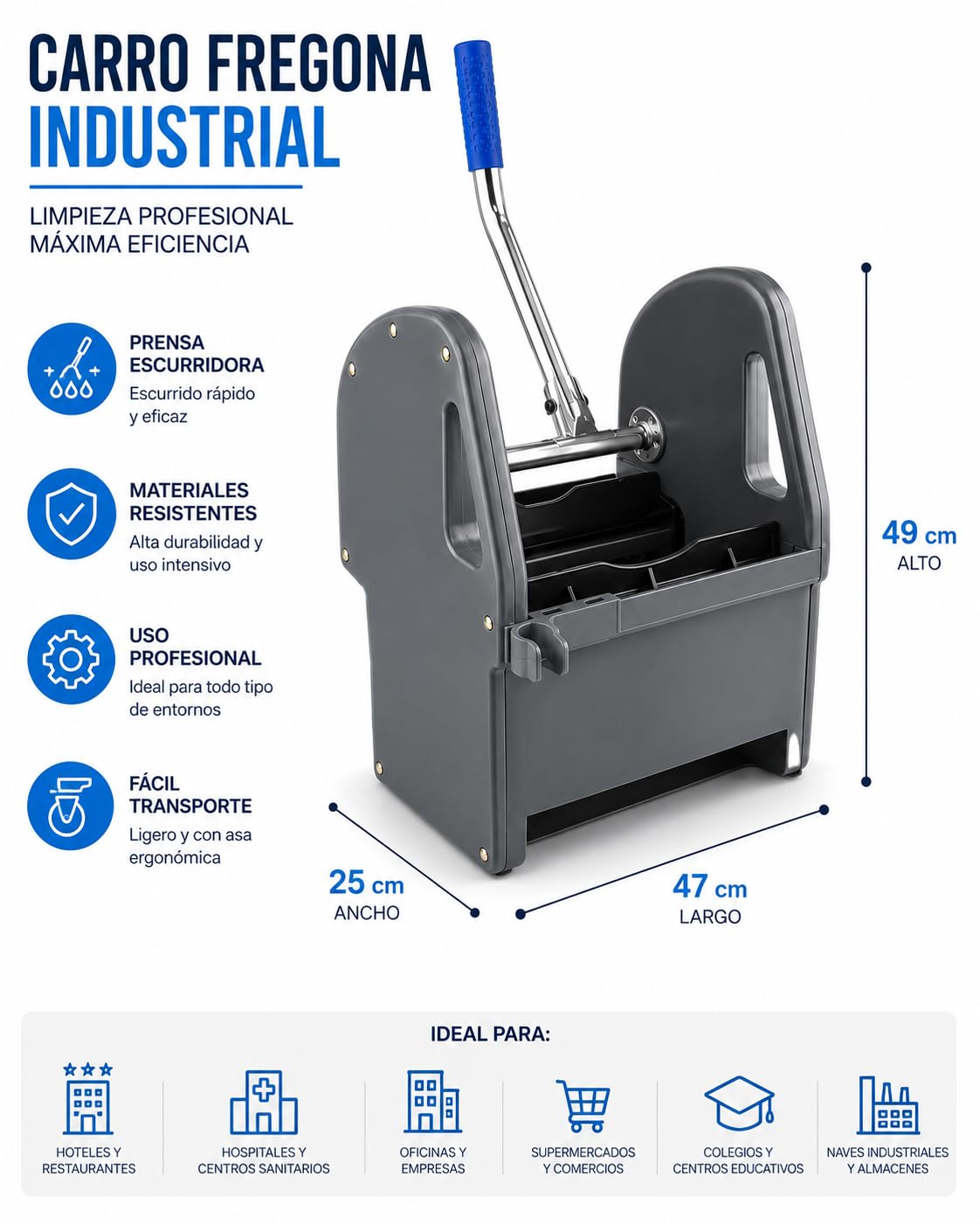 PREE Industrieller Mopp-Presse Grau Metall Kunststoffrahmen Griff Innenbereich