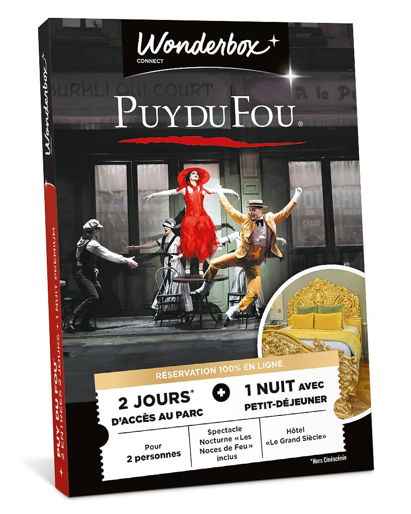 Wonderbox Connect - Coffret Cadeau - PUY du Fou - Séjour Premium pour 2-2 entrées pour 2 Jours au PUY du Fou - 1 Nuit avec Petit-déjeuner- Parc à thème - Validité 27 Mois