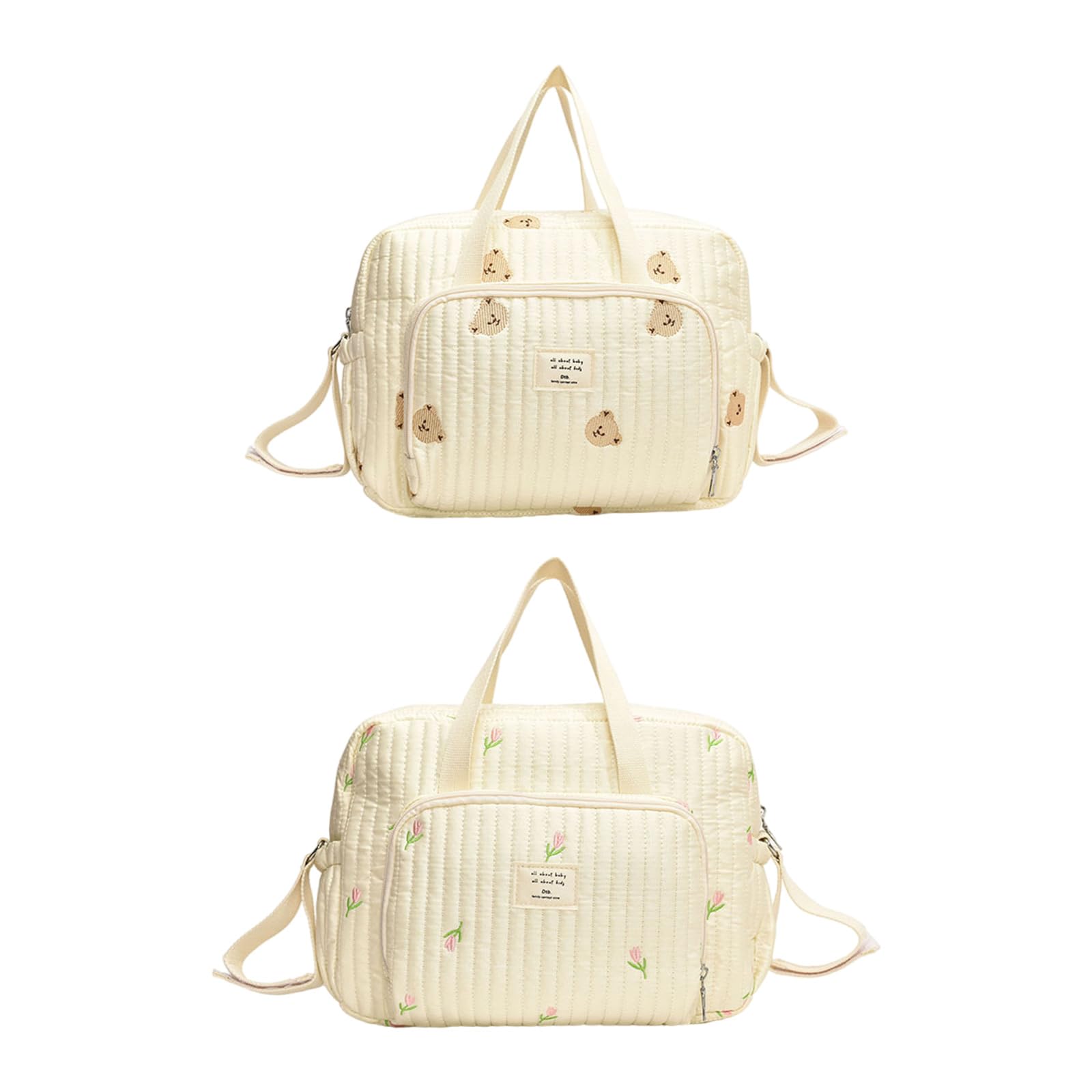 Bolsa de pañales multifuncional, bolsa de pañales, organizador, bolso de hombro portátil con bordado y mucho espacio para el pañal