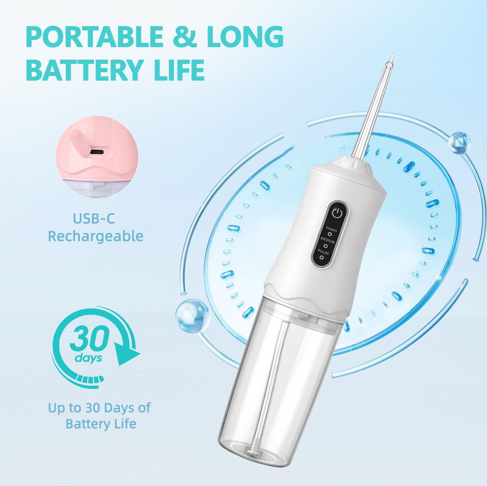Paquete de 6 irrigadores de agua inalámbricos para el cuidado bucal diario, mini irrigador dental para viajes, para uso doméstico y de viaje, irrigador oral portátil para encías sensibles y cuidado de