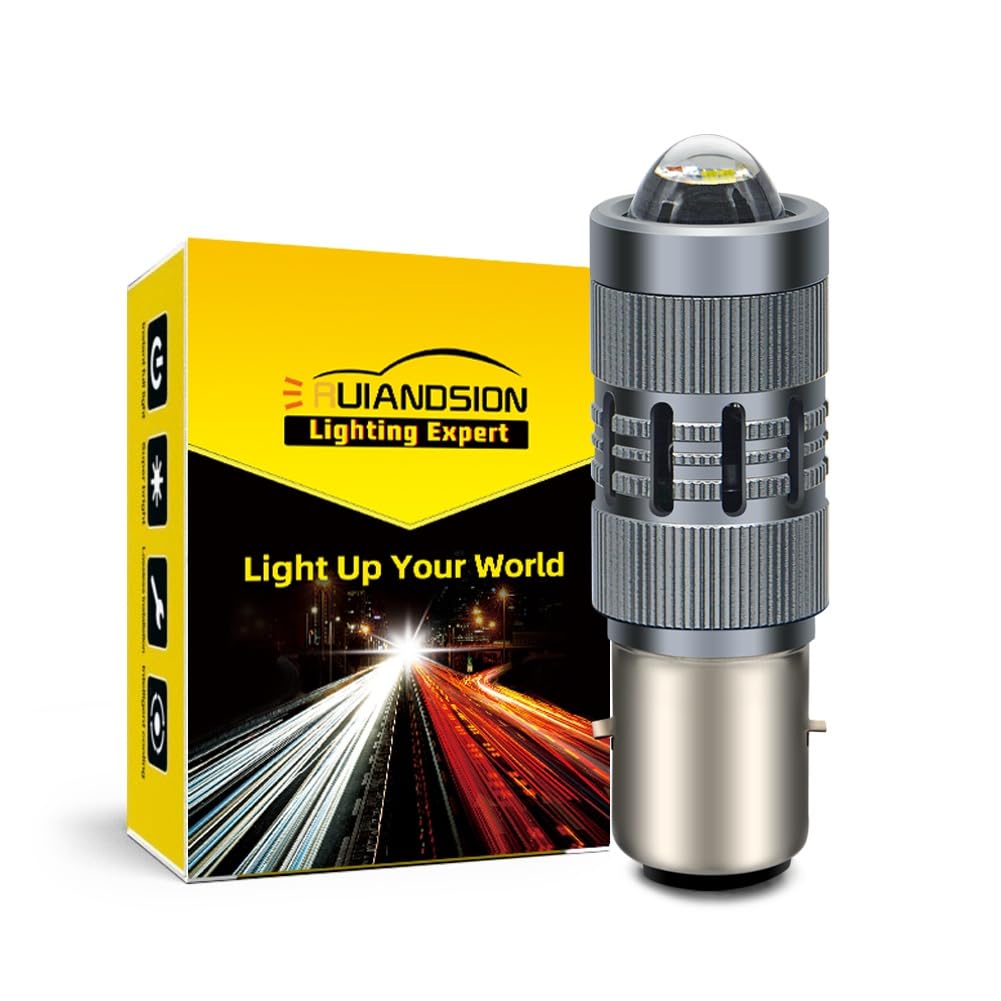 Ruiandsion BA20D LED lampadina moto faro H6 bianco AC 12-36V / DC 12-80V lampadina LED Super Bright 3000LM con lente proiettore per moto faro, non polarità