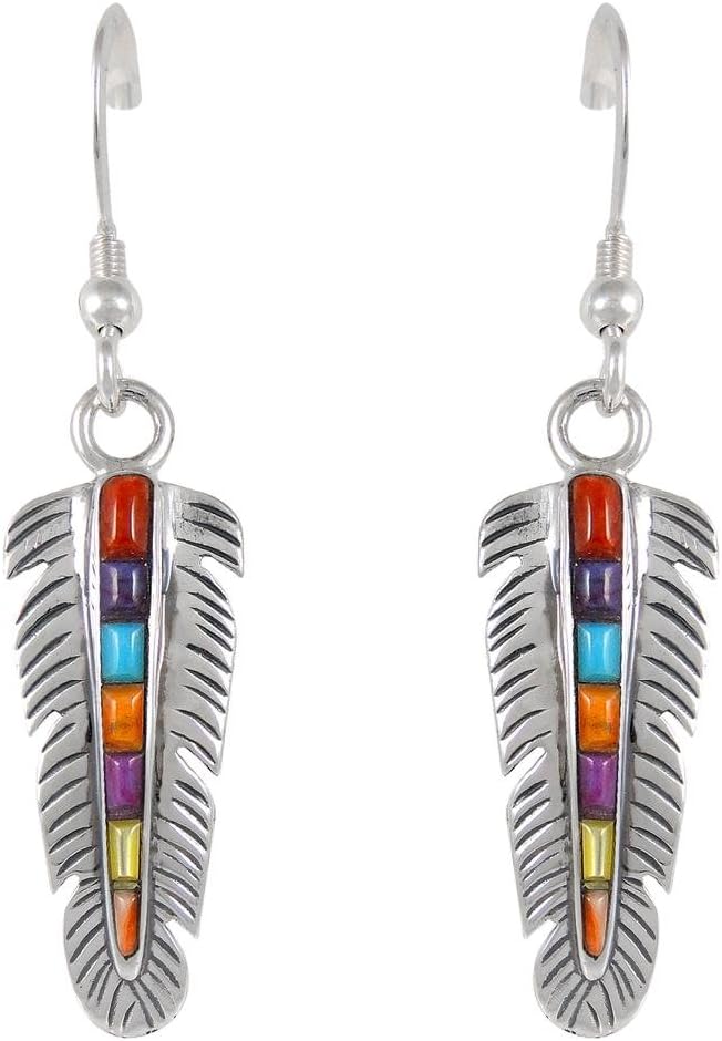 Feathers Turquoise Earrings 925 Sterling Silver & Genuine Gemstones