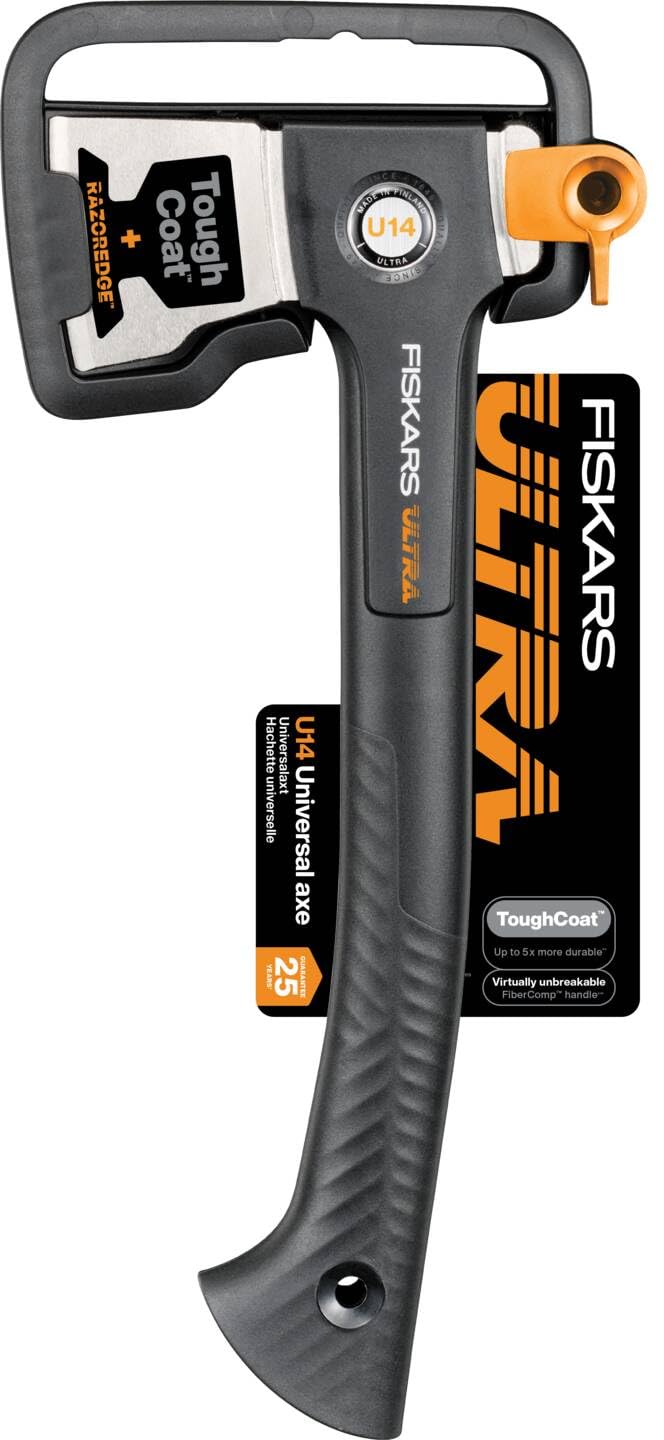 Fiskars Ultra Universalaxt U14, Kompakte Allzweck-Axt für Garten und Outdoor, ToughCoat-Beschichtung, Optimierte Balance, Karbonstahl-Klinge/FiberComp-Stiel, 35,5 cm, Schwarz, 1086010