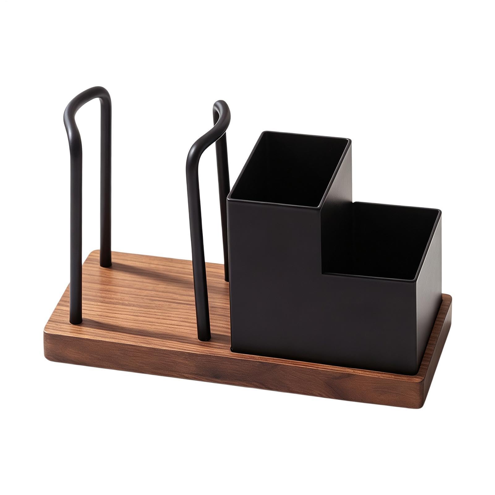 Porta tazze e coperchi Distributore Contenitore da Tavolo con Base in Legno
