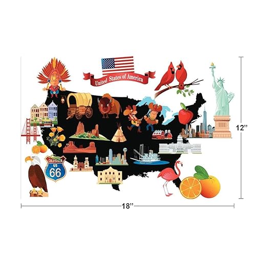 Miniatura 3 de Dibujos animados mapa de los Estados Unidos Estados Unidos con símbolosPóster (18x 12