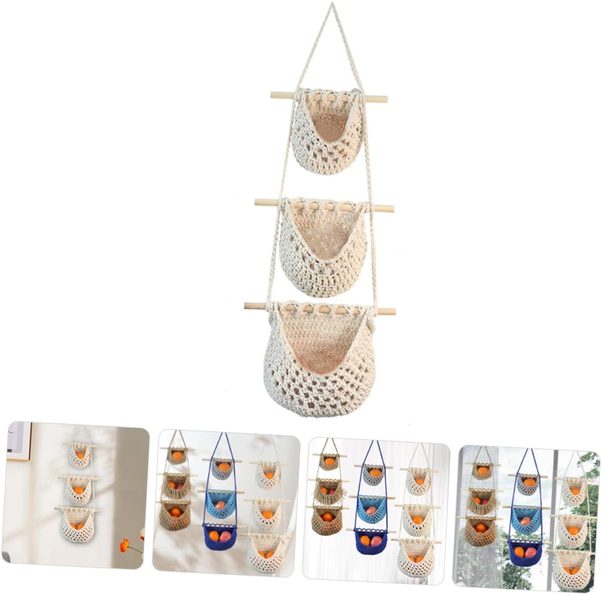 PRETYZOOM Hanging Fruit Vegetable Basket Kitchen Hanging Fruit Vegetable Hammock Storage Organizer for Kitchen for Bananas Onions Tomatoes