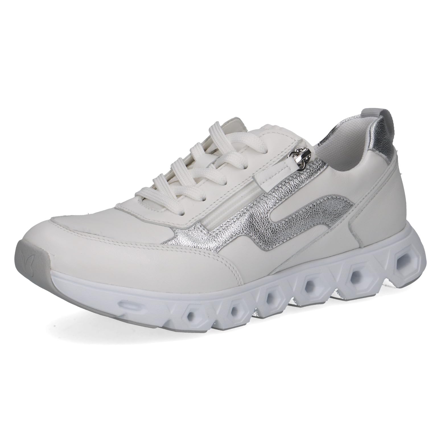 CAPRICE Women's Leather Sneakers, White (White/Silver), 6.5 UK