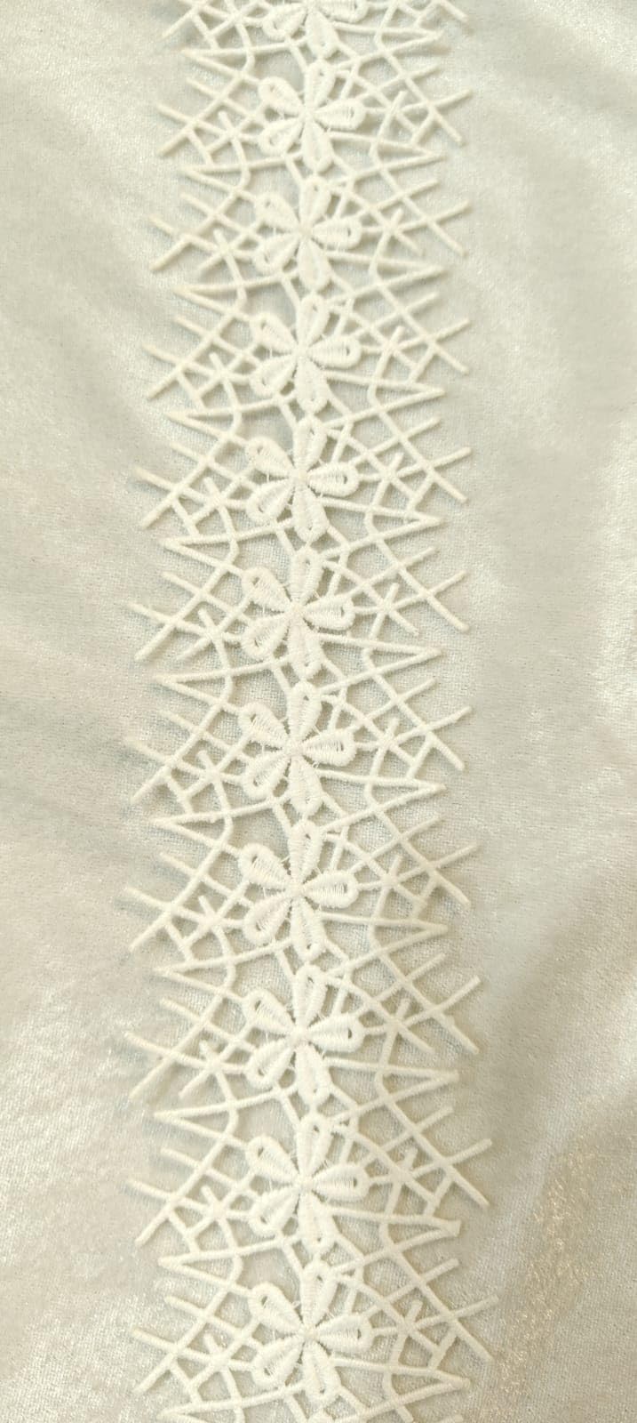 Floral Embroidered Lace Trim with Pearl Embellishments, White, 5cm Width, 3 Metre, Polyester Decorative Border for Dress Embellishment
