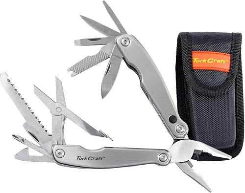 Tork Craft Multitool Silver Mini With Led Light With Nylon Pouch In Blister