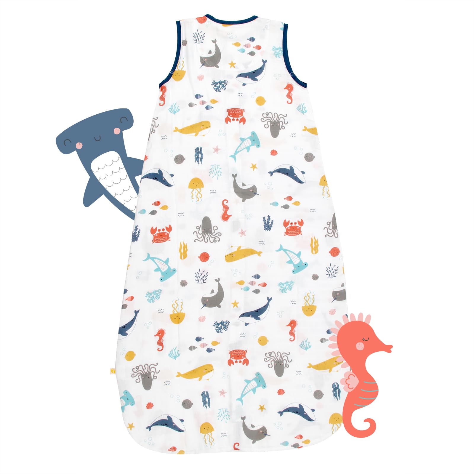 schlummersack Slumbersac Sacco nanna Tog 0.5 110 cm Animali marini in Mussola | Sacco nanna estivo 18-36 mesi leggero | Sacco a pelo bambini per asilo
