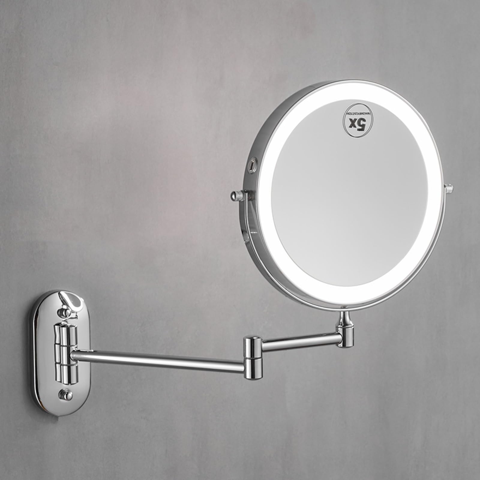 HJXGQJM Specchio Da Trucco Ricaricabile Illuminato Da Parete, Specchio Estensibile Da Bagno,Specchio Ingranditore 5x/1x,Rotazione A 360 Specchio Estensibile Per Bagno, Hotel